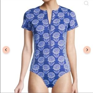 JOHNNY WAS Yao Neoprene One Piece Surf Dream Swim Suit In Blue, Size Small